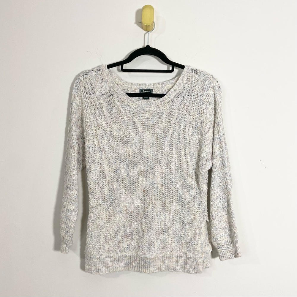 Roots Marled Beige Colorful Knit Crewneck Cotton Sweater